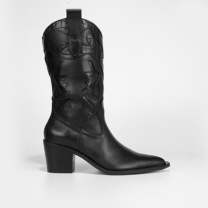 Bota Couro Cano Longo Shoestock Bia Perotti Western Bordado Feminina - Feminino