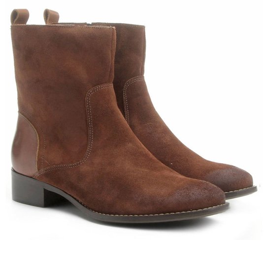 Bota Couro Cano Médio Shoestock Flat Feminino - Caramelo