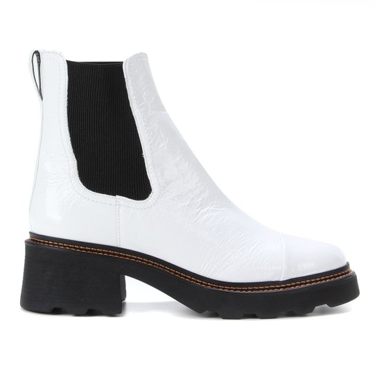 Bota Couro Carrano Bicolor Cano Médio Feminina - Branco