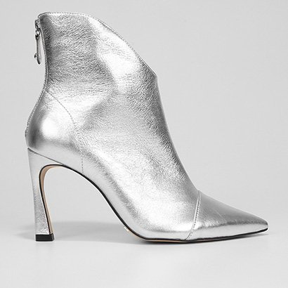 Bota Couro Cecconello Cano Curto Metalizada Feminina - Feminino