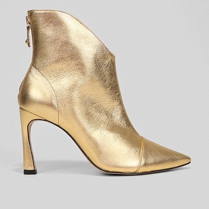 Bota Couro Cecconello Cano Curto Metalizada Feminina - Feminino