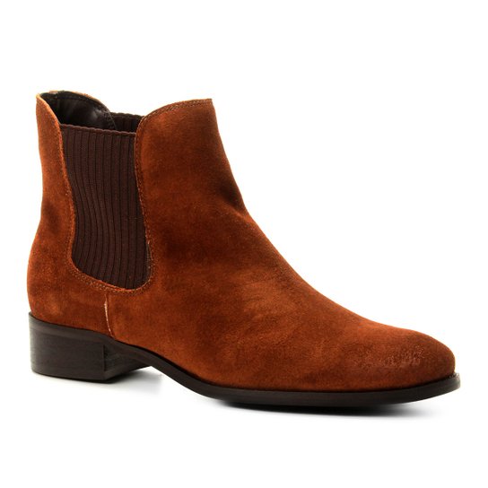 Bota Couro Chelsea Shoestock Nobuck Feminina - Caramelo