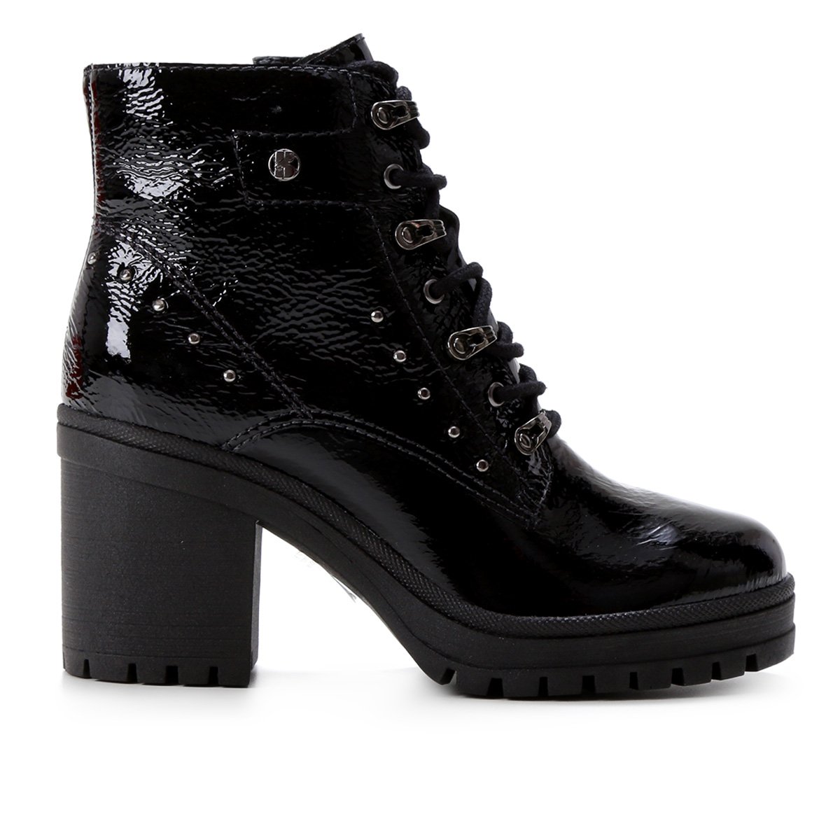 Bota Couro Coturno Bottero Spikes Cano Médio Feminina - Preto Menor preço em Bota Couro Coturno Bottero Spikes Cano Médio Feminina - Preto