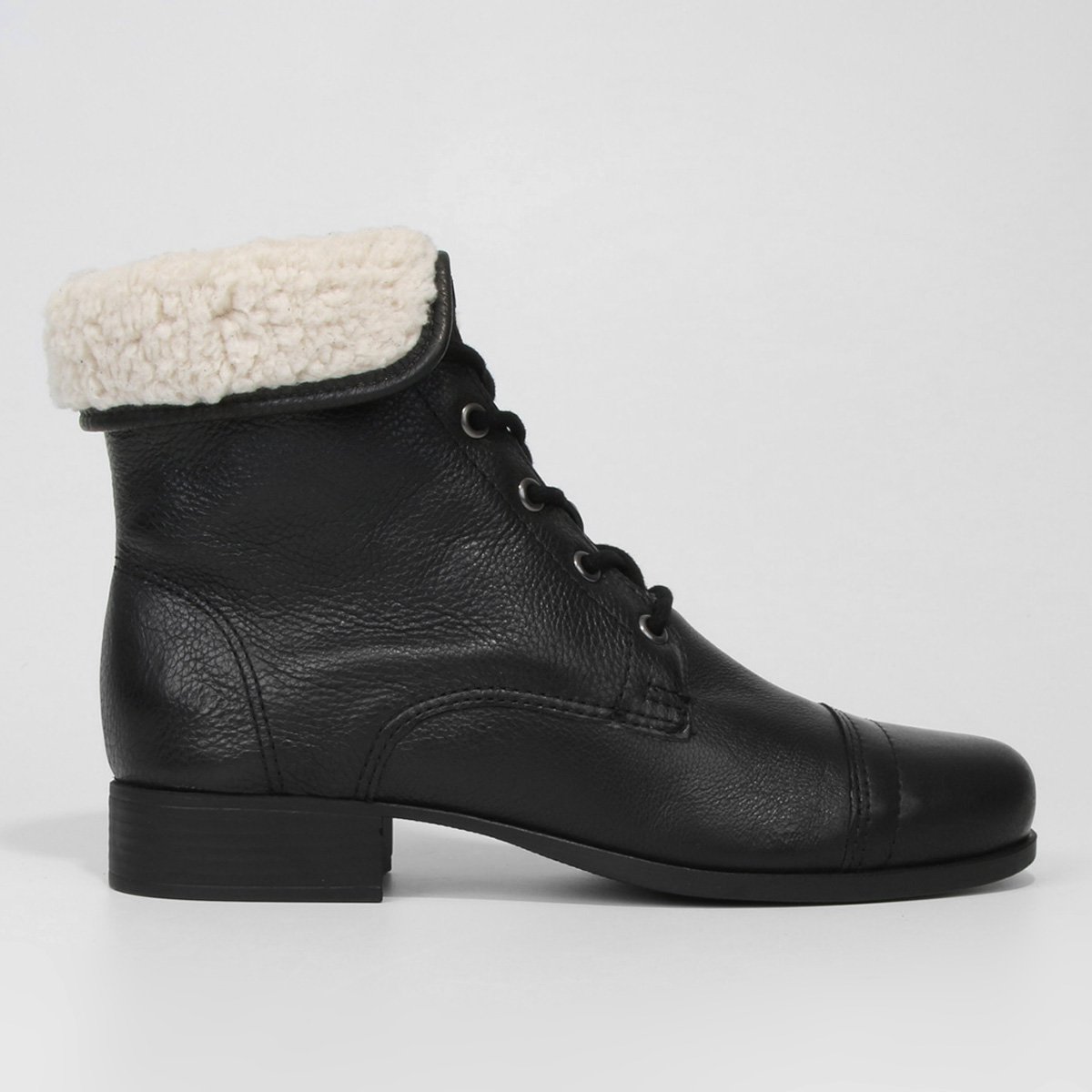 Bota Couro Coturno Cano Curto Bottero Pelo Feminina - Preto Menor preço em Bota Couro Coturno Cano Curto Bottero Pelo Feminina - Preto