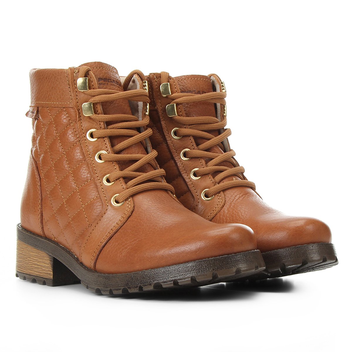 Bota Couro Coturno Pegada Matelassê Feminina - Caramelo Menor preço em Bota Couro Coturno Pegada Matelassê Feminina - Caramelo
