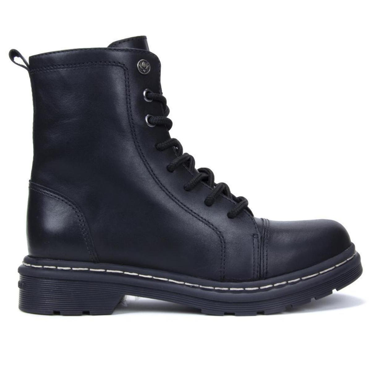 Bota Couro Coturno Tratorado Cravo&Canela 85653 Feminina - Preto Menor preço em Bota Couro Coturno Tratorado Cravo&Canela 85653 Feminina - Preto