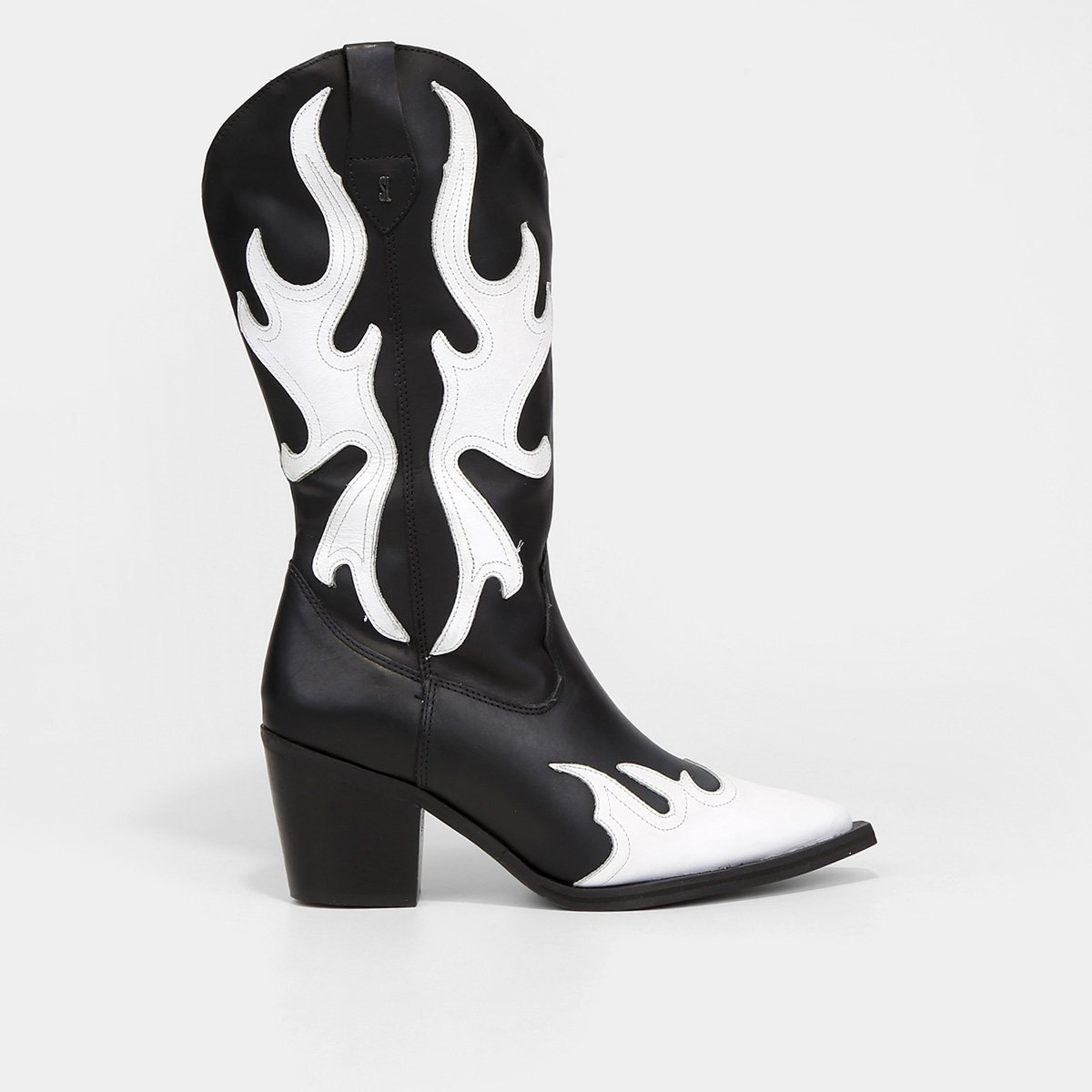 Bota Couro Country Santa Lolla Bordada Feminina - Preto+Branco Menor preço em Bota Couro Country Santa Lolla Bordada Feminina - Preto+Branco