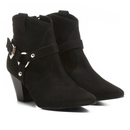 Bota Couro Country Shoestock Salto Selaria Feminina - Preto