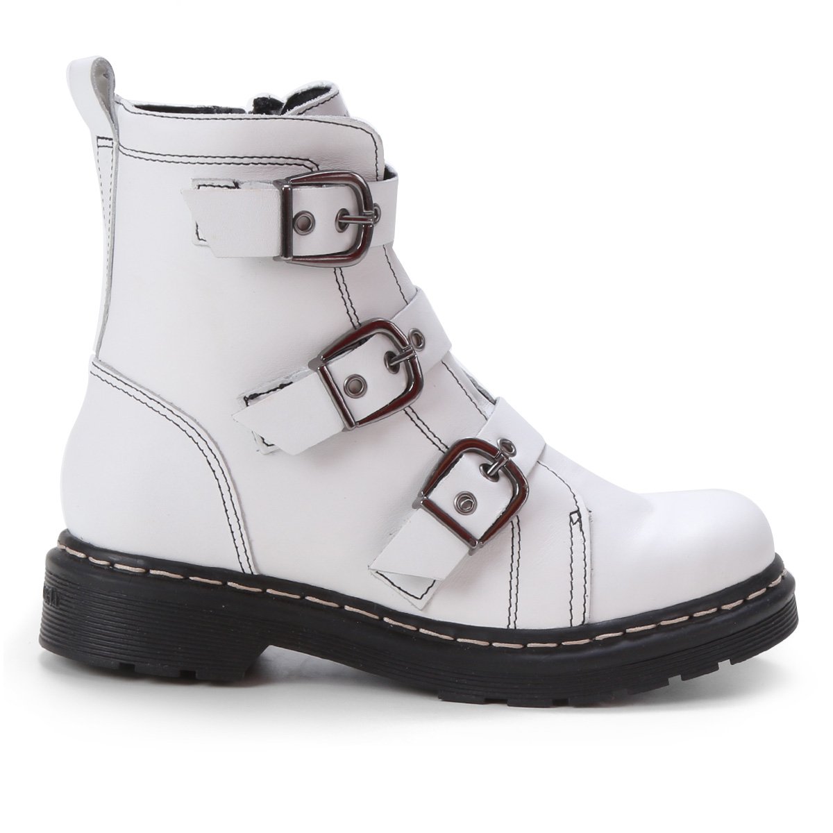 Bota Couro Cravo & Canela Fivelas Janis Feminina - Branco Menor preço em Bota Couro Cravo & Canela Fivelas Janis Feminina - Branco