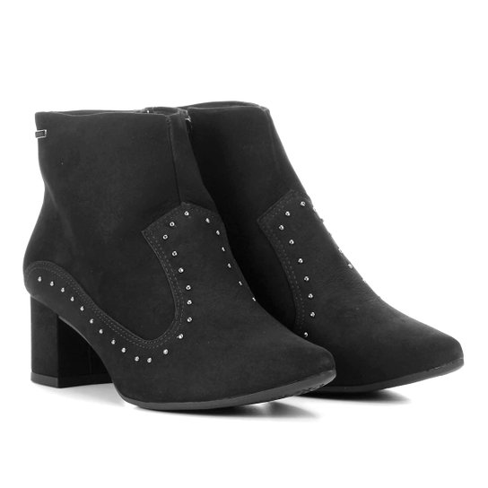 Bota Couro Dakota Cano Curto Bico Fino Metais Feminina - Preto