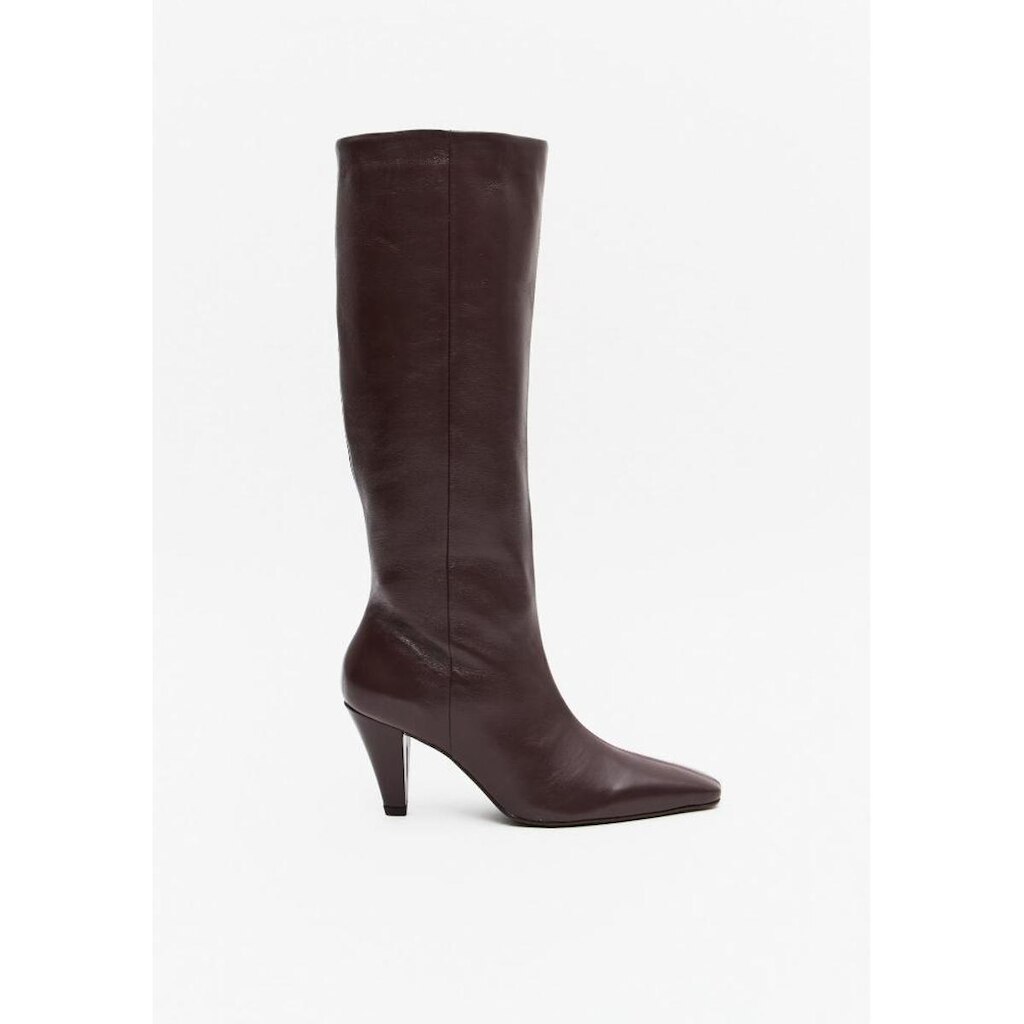 Bota Couro De Cano Longo Salto Cone