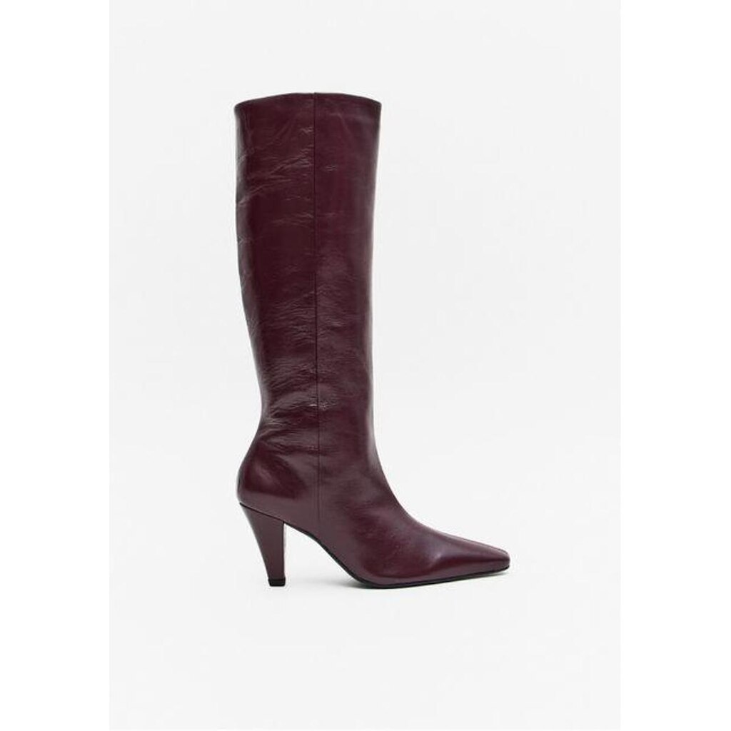 Bota Couro De Cano Longo Salto Cone