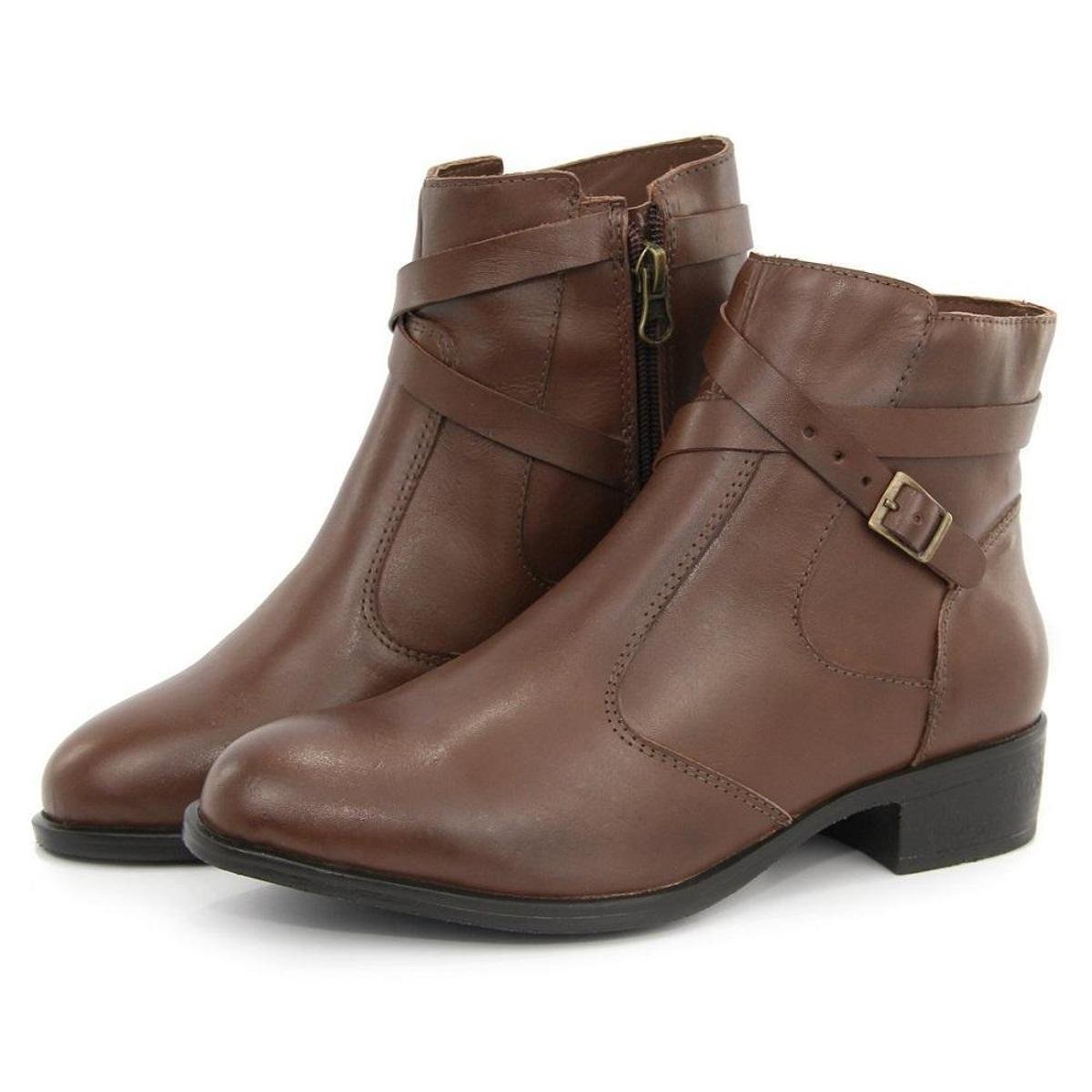 Bota Couro Feminino Montaria Fivela Confortavel Dia a Dia - Marrom Menor preço em Bota Couro Feminino Montaria Fivela Confortavel Dia a Dia - Marrom