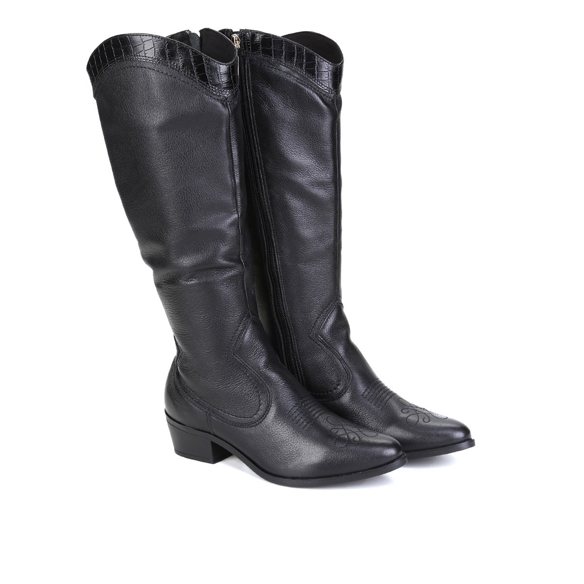 Bota Couro Jorge Bischoff Country Cano Alto Feminina - Preto Menor preço em Bota Couro Jorge Bischoff Country Cano Alto Feminina - Preto