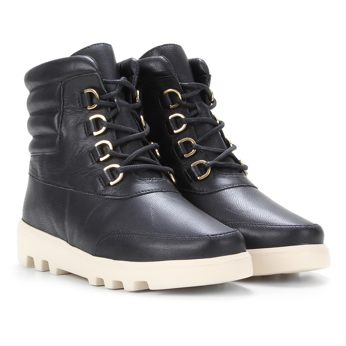 Bota Couro Luz da Lua Coturno Cano Médio - Preto Menor preço em Bota Couro Luz da Lua Coturno Cano Médio - Preto