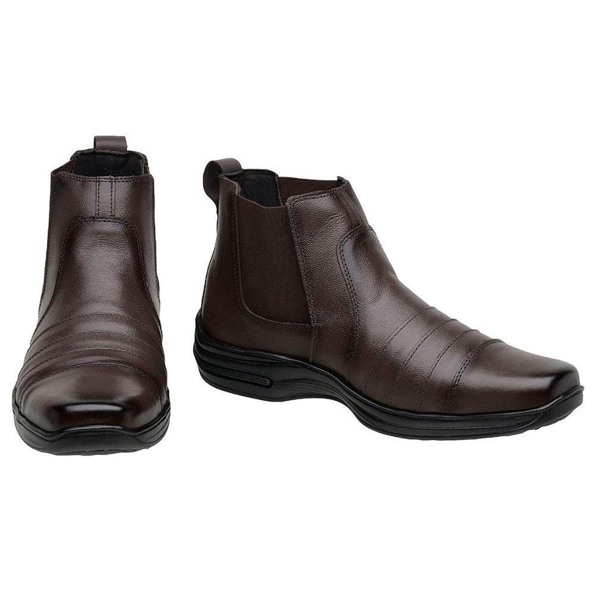 Bota Couro Masculina Soft Confort Cano Médio Moderno Macio - Marrom Escuro Menor preço em Bota Couro Masculina Soft Confort Cano Médio Moderno Macio - Marrom Escuro