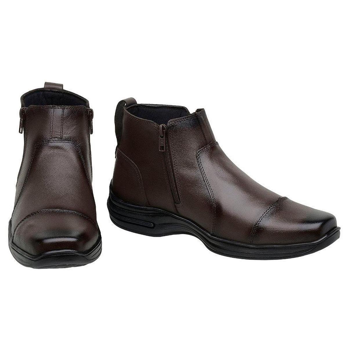 Bota Couro Masculina Soft Confort Cano Médio Zíper Moderno - Marrom Escuro Menor preço em Bota Couro Masculina Soft Confort Cano Médio Zíper Moderno - Marrom Escuro