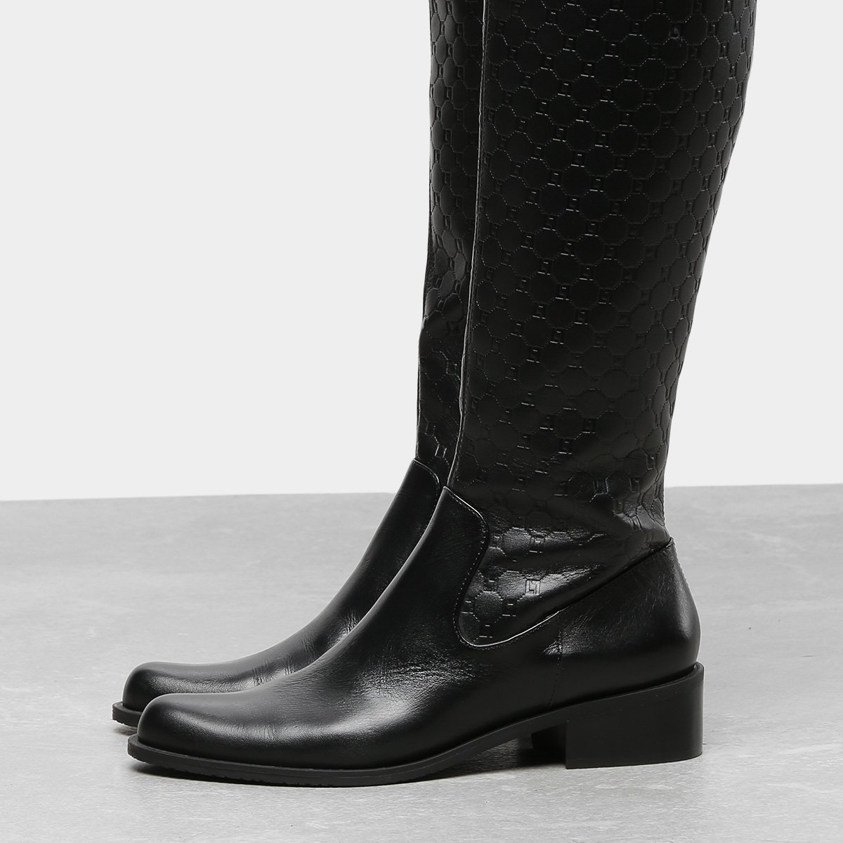 Bota Couro Montaria Cano Longo Luz da Lua Monograma Feminina - Preto |  Zattini