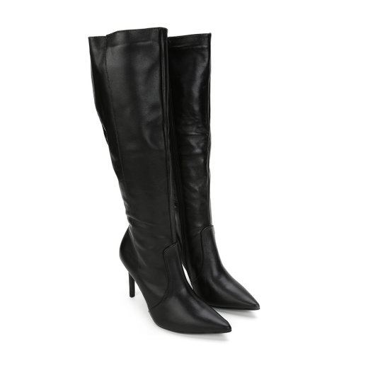 Bota Couro Montaria Shoestock Bico Fino Feminina - Preto