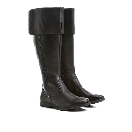Bota Couro Montaria Shoestock Dobrável Feminina - Preto