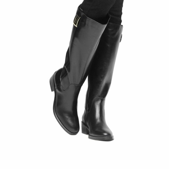 Bota Couro Montaria Shoestock Metal Feminina - Preto