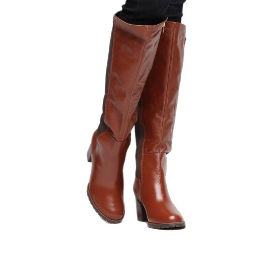 Bota Couro Montaria Shoestock Salto Médio Feminina - Caramelo