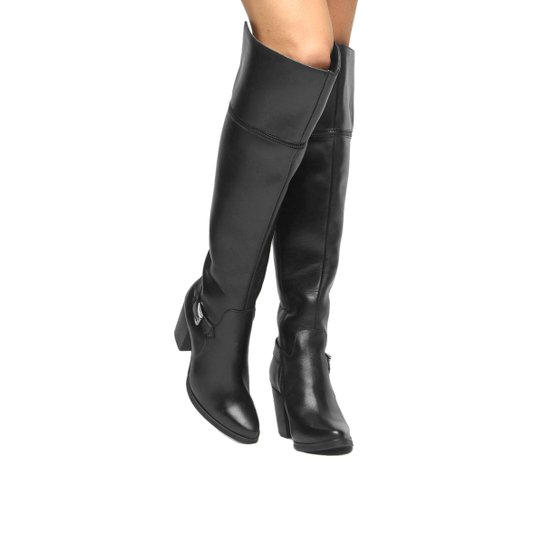 Bota Couro Over the Knee Shoestock Fivela Feminina - Preto