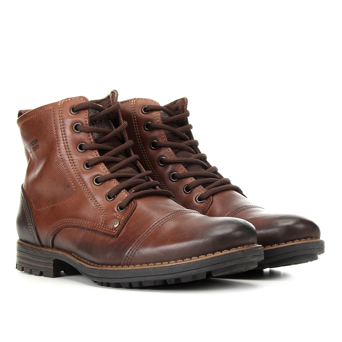 Bota Couro Pegada Cano Curto Masculina - Marrom Menor preço em Bota Couro Pegada Cano Curto Masculina - Marrom