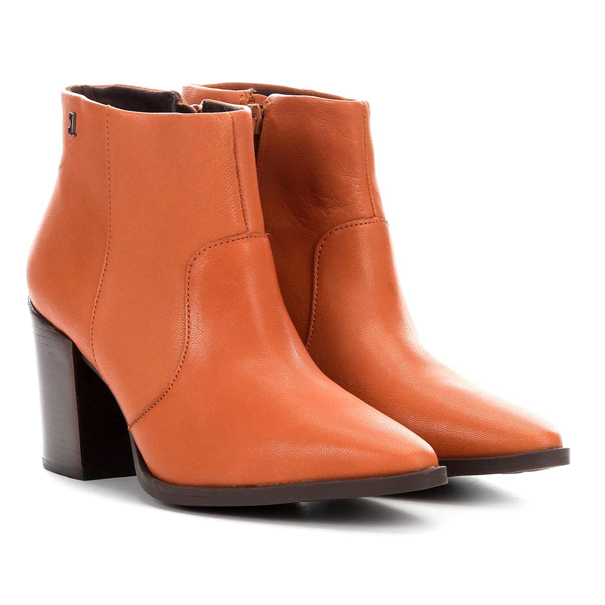 Bota Couro Santa Lolla Salto Médio Bico Fino - Laranja Menor preço em Bota Couro Santa Lolla Salto Médio Bico Fino - Laranja