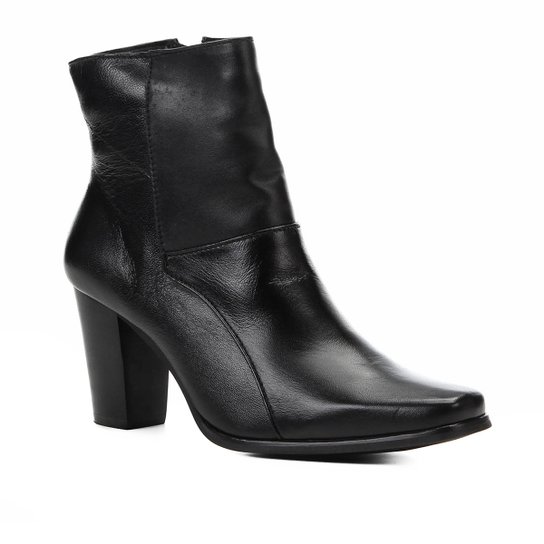 Bota Couro Shoestock Básica Salto Médio Feminina - Preto