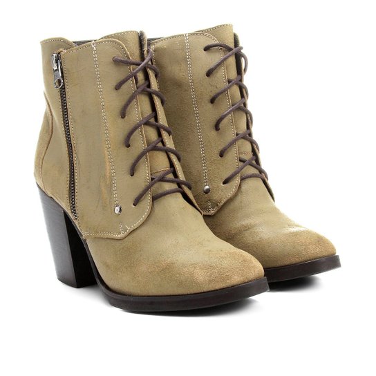 Bota Couro Shoestock Coturno Zíper - Bege