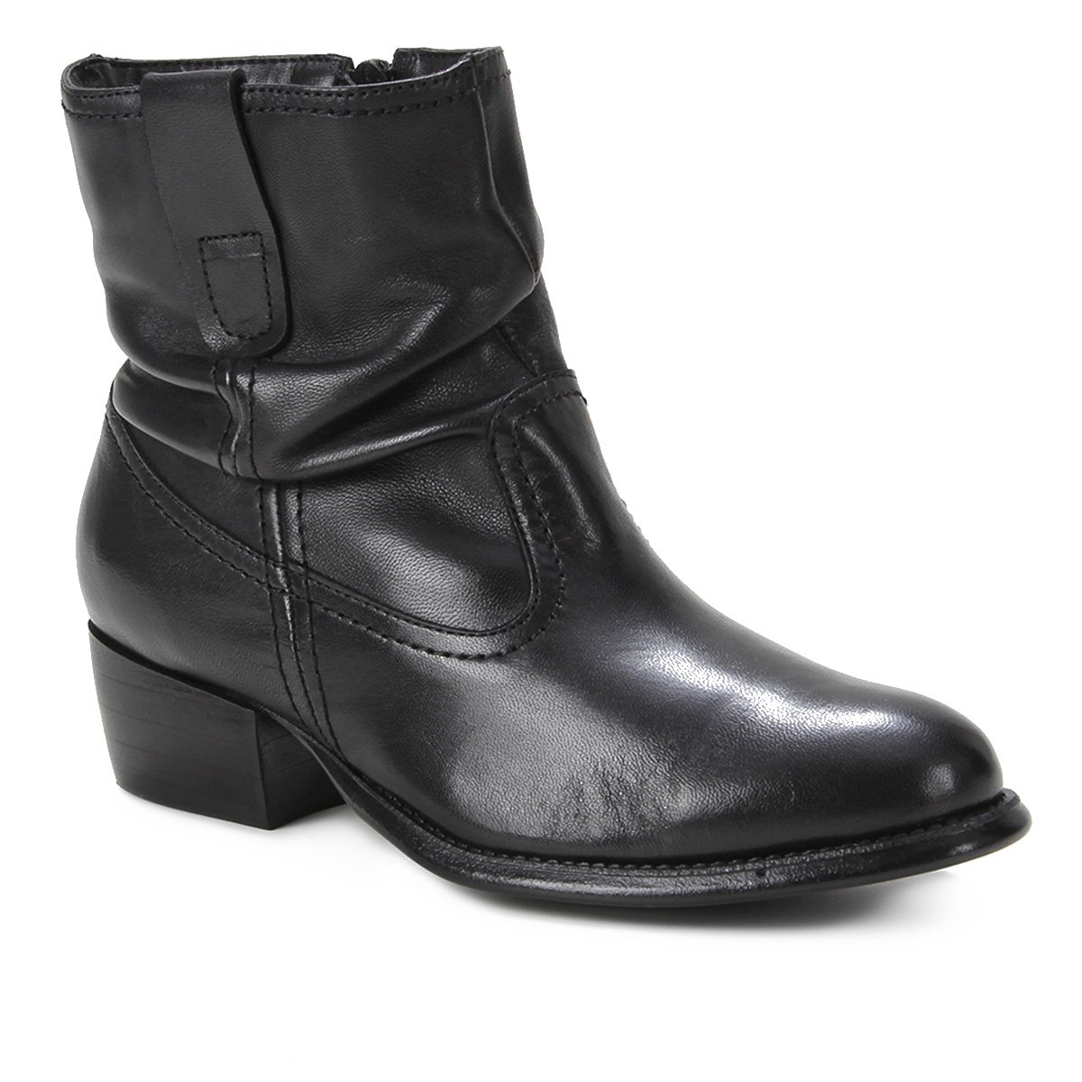 Bota Couro Shoestock Slouch Cano Curto Feminina - Preto Menor preço em Bota Couro Shoestock Slouch Cano Curto Feminina - Preto