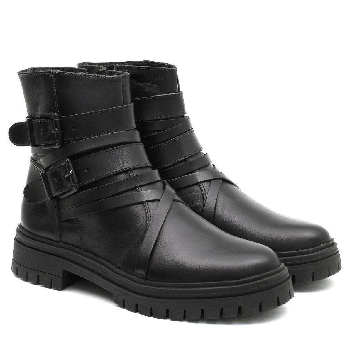 Bota Couro Venetto Coturno Fivelas Lisa Urbano Feminina Menor preço em Bota Couro Venetto Coturno Fivelas Lisa Urbano Feminina