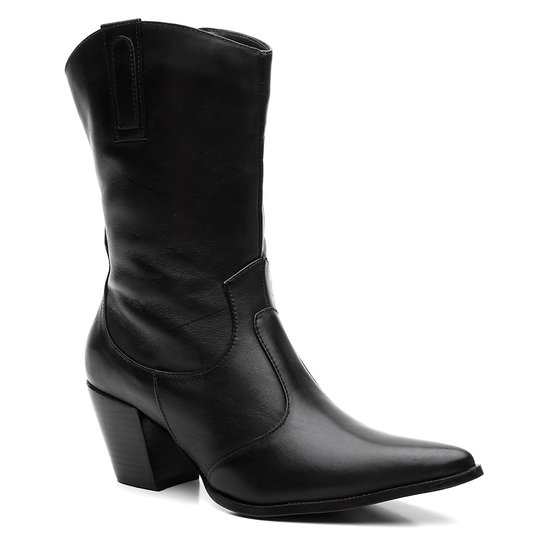 Bota Couro Violanta Cano Alto Perth Feminina - Preto