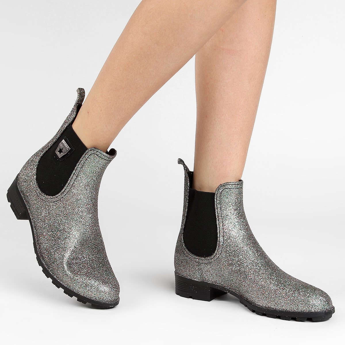 Bota Cubanas Injetada Elastico Glitter Prata Zattini Bota Cubanas Injetada Elastico Glitter Prata Zattini