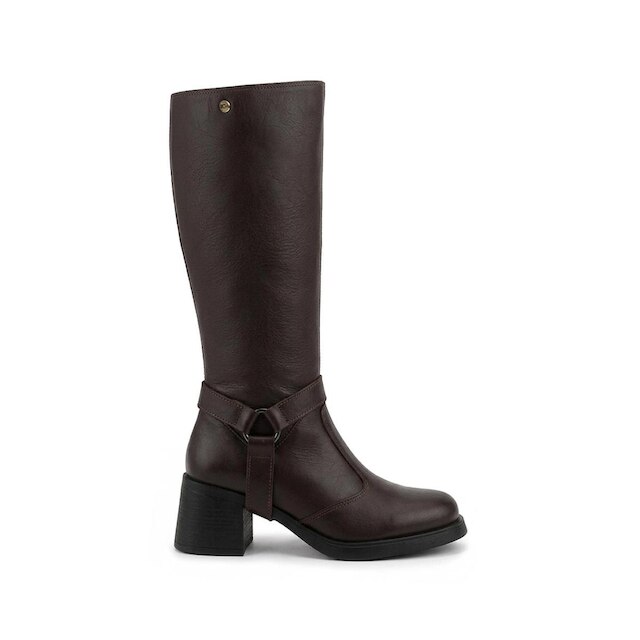 Bota de couro feminina 2 em 1 salto bloco 0172