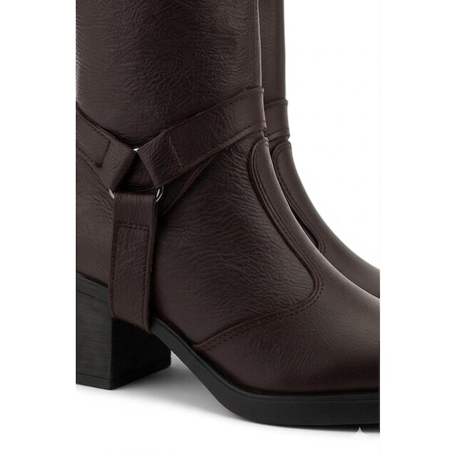 Bota de couro feminina 2 em 1 salto bloco 0172