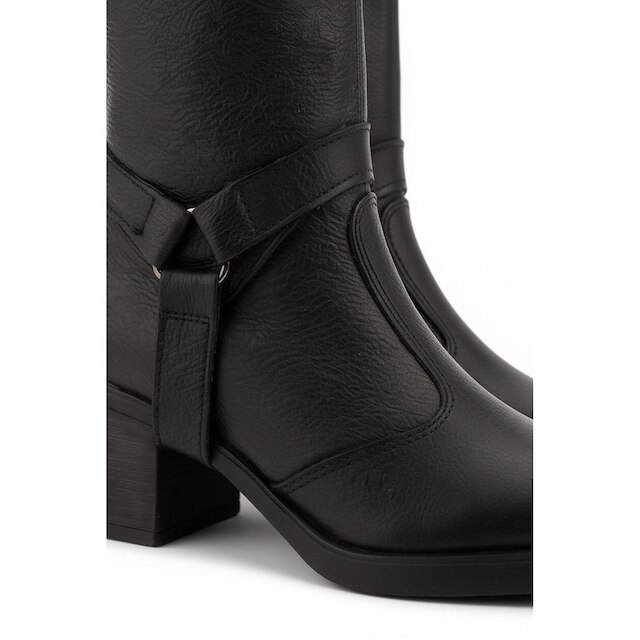 Bota de couro feminina 2 em 1 salto bloco 0172