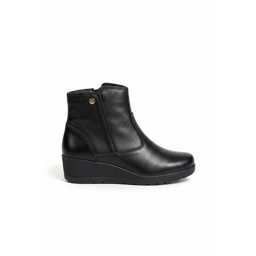 Bota de couro feminina cano curto salto anabela confort 0321