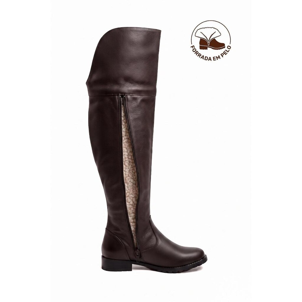 Bota de couro over cano longo feminina com pelo 7514P