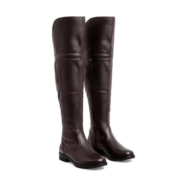 Bota de couro over cano longo feminina com pelo 7514P
