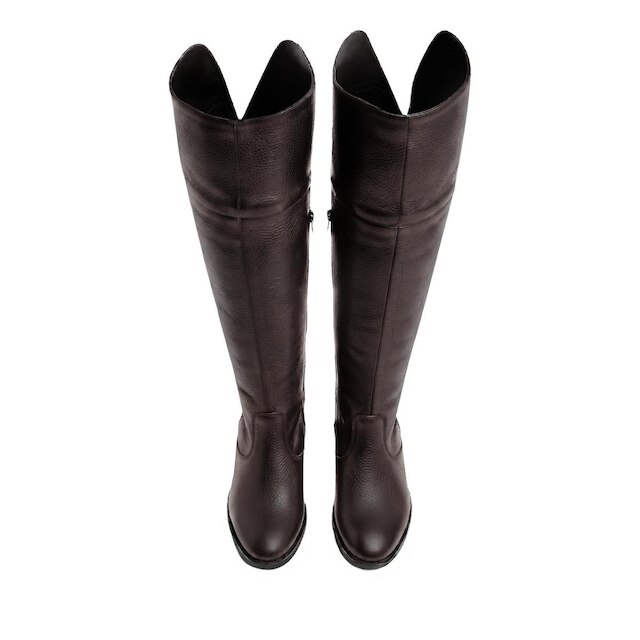 Bota de couro over cano longo feminina com pelo 7514P
