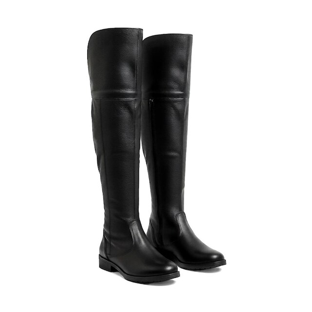 Bota de couro over cano longo feminina com pelo 7514P