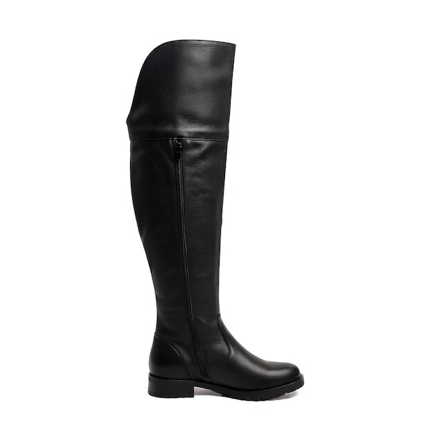 Bota de couro over cano longo feminina com pelo 7514P