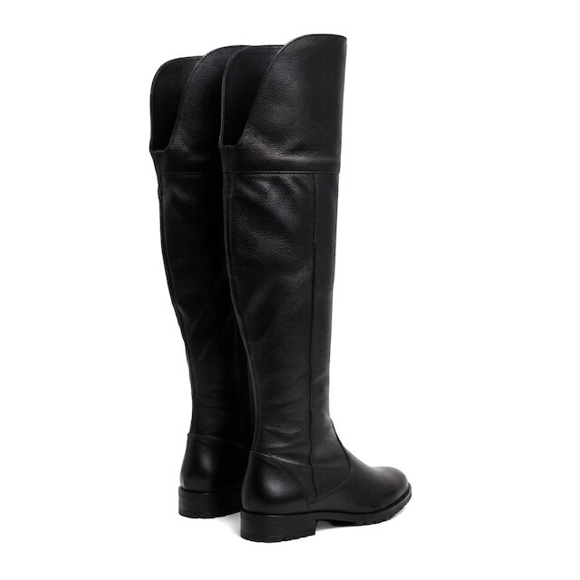 Bota de couro over cano longo feminina com pelo 7514P