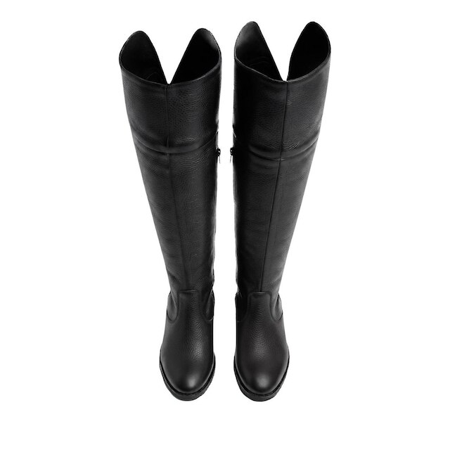 Bota de couro over cano longo feminina com pelo 7514P
