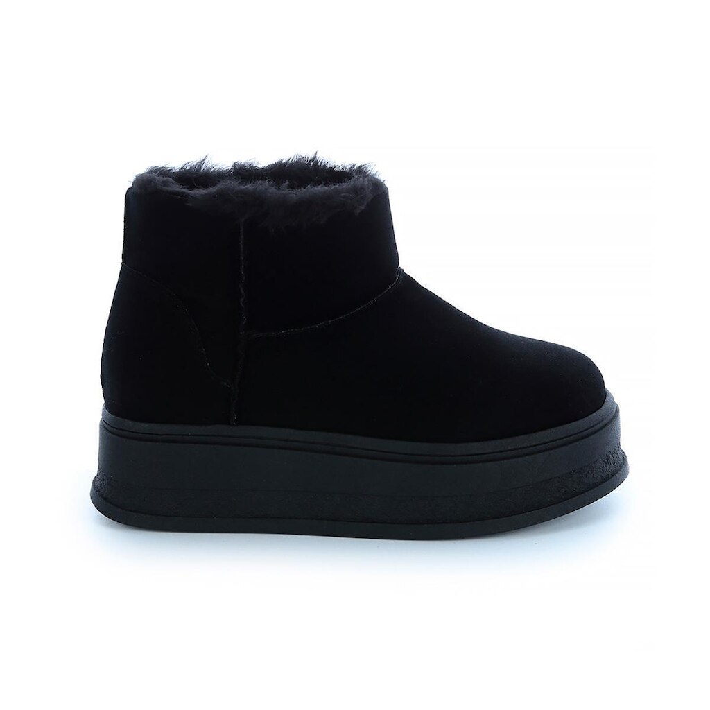 Bota de Pelos Forrada Plataforma Cano Baixo Preto