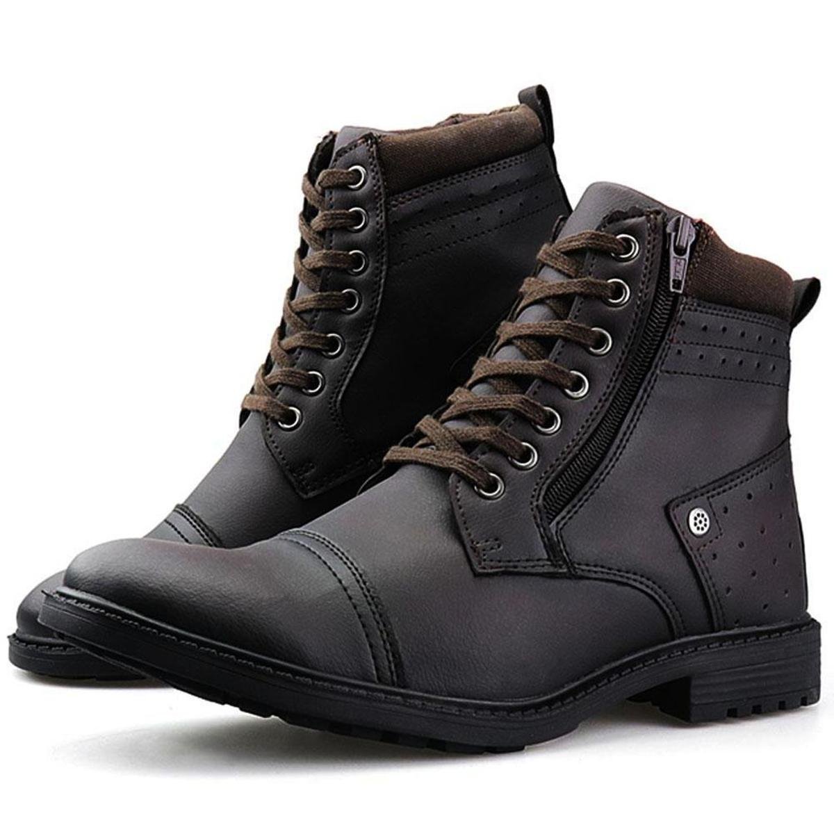 Bota DHL Coturno Casual Zíper Perfuros Masculina - Marrom Menor preço em Bota DHL Coturno Casual Zíper Perfuros Masculina - Marrom