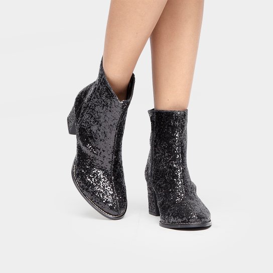 Bota Di Cristalli Salto Grosso Glitter - Preto