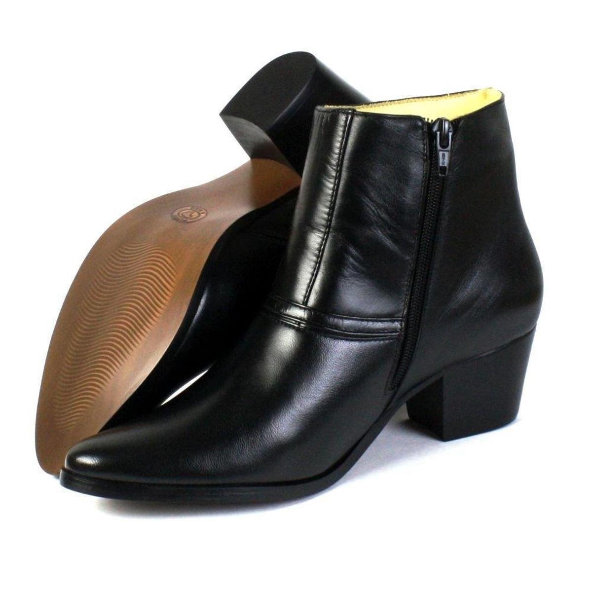 Bota Social Feminina Cano Médio Couro Legítimo Fivela Lateral KPL - 3134 -  Preto | Site Calçados